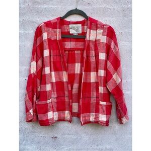 Ace & Jig Red and Cream Open-Front Checkered Cardigan